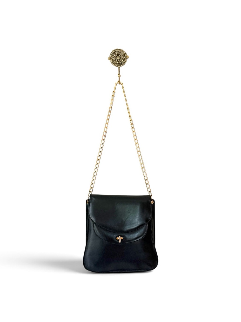 Vintage Navy Genuine Leather Shoulder Bag Made in Italy | Gold Chain